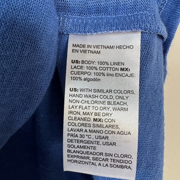 Chico's Linen Blue Embroidered Sleeve Blouse Size Large NWT - Picture 7 of 8